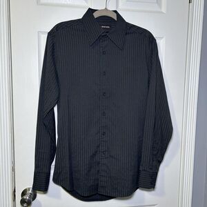 Red Level Nine Shirt Men's Small Black Gray Pinstripe Long Sleeve Dress Casual